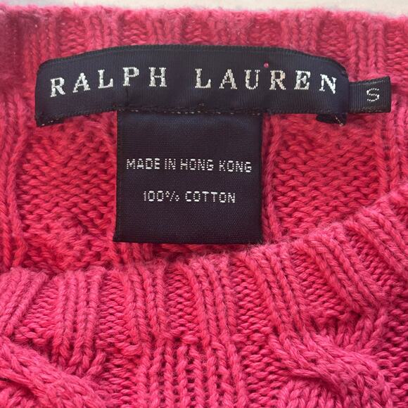 Ralph Lauren women's pink cotton cable knit crew neck sweater size S - Picture 5 of 6